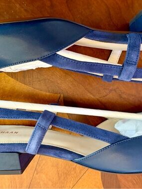 Cole Haan Lainey Slingback Skimmer II W 10.5B Marine Blue Block Heel Sandals